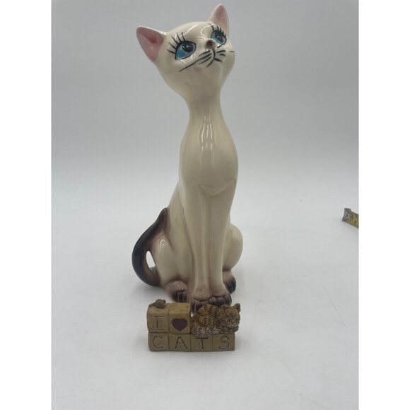 Ceramic Cat Figurine & "I Love Cats" Block Decor By Blossom Bucket Inc - Picture 11 of 11